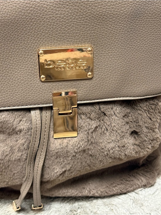 bebe Taupe Faux-Fur Backpack with Gold Hardware main image 12